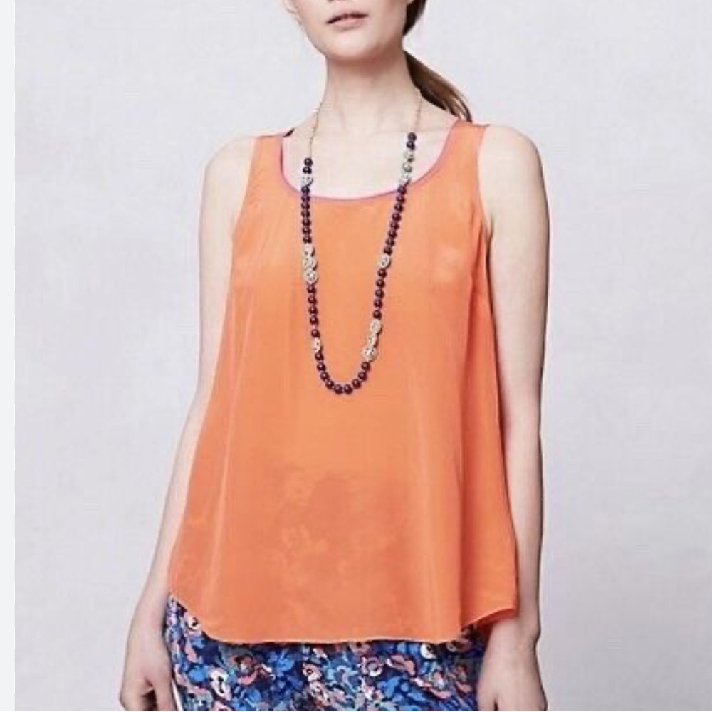 Maeve Anthropologie Silk Sleeveless Blouse Peach & Beige Size 4